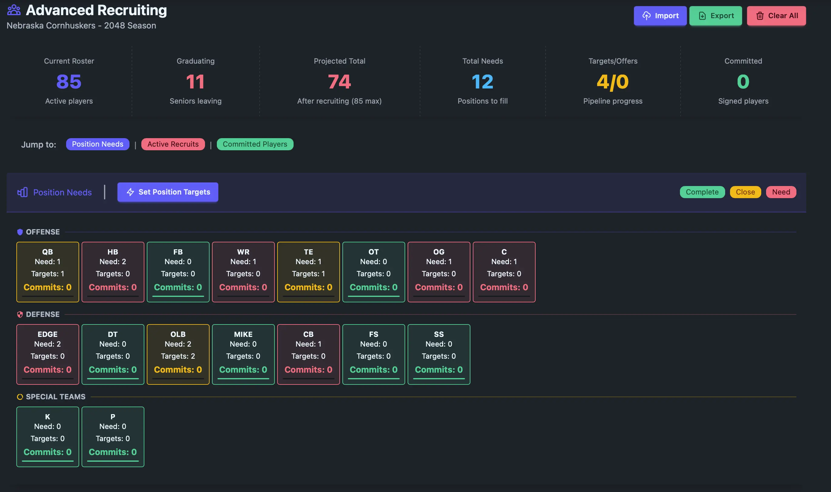 Advanced mode with individual player tracking and detailed analytics